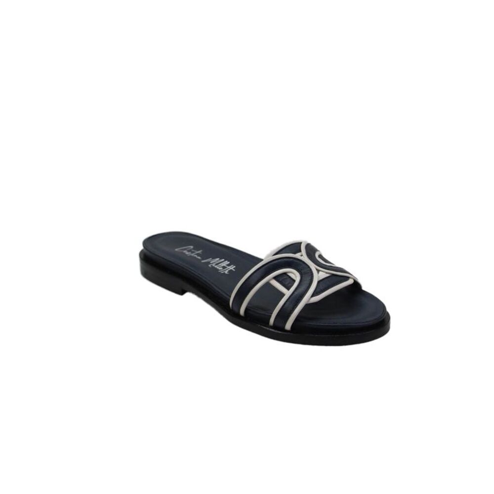 Cristina Millotti Womens Leather Santorini Slip-On Flat Sandals Blue Size 6